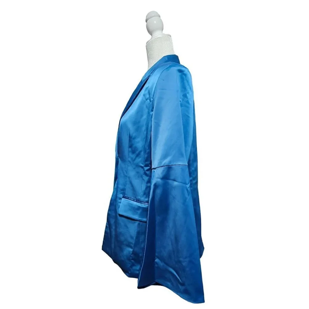 Kyle x Shahida designer blue silk long jacket blazer long slit sleeves size M - Picture 3 of 12